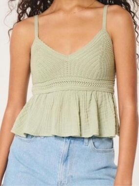 Hollister Sage Textured Peplum Cami with Adjustable Straps